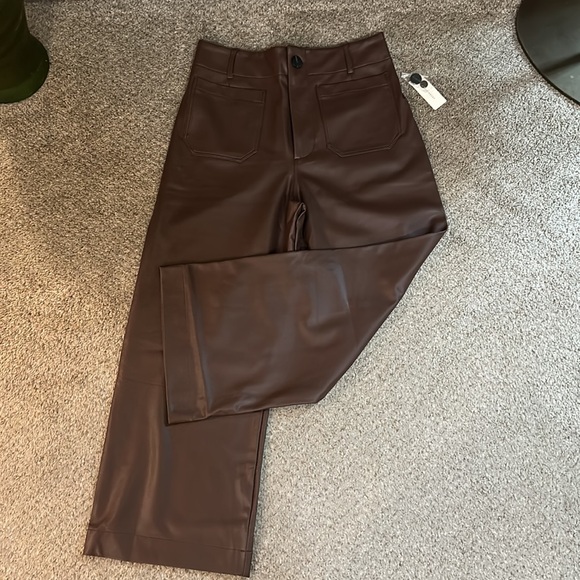 NWT Anthropologie Maeve The Colette Brown Cropped Wide-Leg Faux Leather Pants - Picture 10 of 12